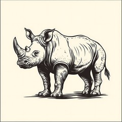 Obraz premium Monochrome Rhinoceros Portrait, Elegant Wildlife Illustration, for Print or Digital Media