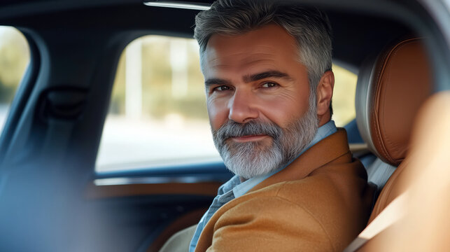 Successful stylish middle-aged man in a luxury car - Powered by Adobe