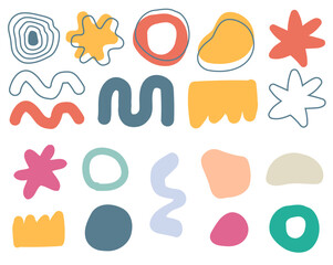 Abstract doodle shapes elements design vector graphic set, minimalistic fun kids childish style modern trendy hand drawn patterns, creative geometric decoration bold freeforms image clip art
