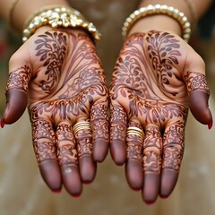 a close-up of intricate henna design on a brides hands