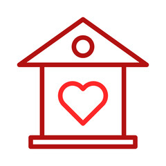 Red house with heart and circle icon