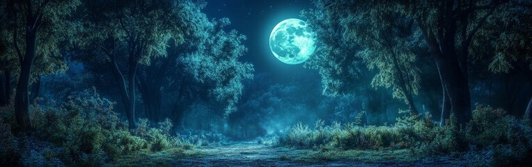 A quiet, misty forest under the moonlight, exuding mystery. Ideal for nature themes, storytelling, and atmospheric designs.