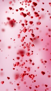 Happy Valentine's Day Vertical Animation Red Hearts Falling on Rose Gradient Background