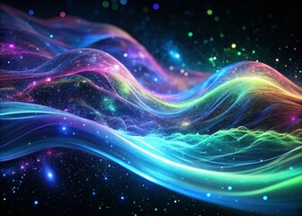 Fototapeta premium Night Photography: 3D Rendered Vibrant Particle Waves, Abstract Energy Flow, Glowing Nebula, Cosmic Dust, Sci-Fi Background