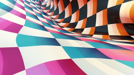 Obraz premium Abstract checkered pattern with warped and colorful squares.