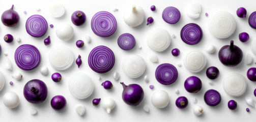 Sliced Purple and White Onions on Transparent Background