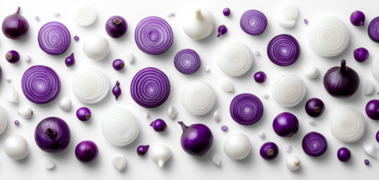 Sliced Purple and White Onions on Transparent Background