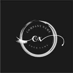 OX Elegant Circular Logo Design with Feather and Calligraphic Text