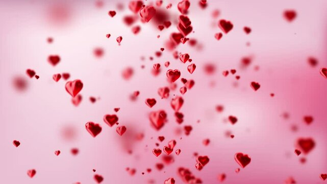 Happy Valentine's Day Animation Red Hearts Falling on Rose Gradient Background
