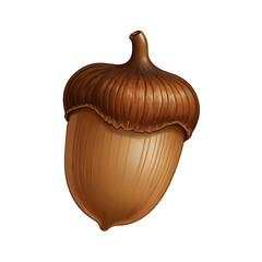 Single Brown Acorn with Smooth Shell and Textured Cap, Transparent Background