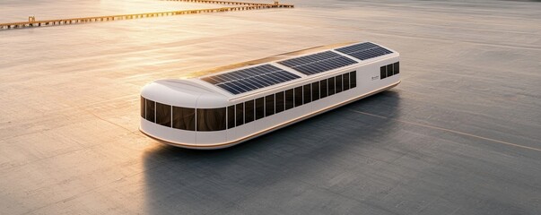 A solar-powered vessel glides across a serene water surface during sunset, showcasing sustainable design and innovative technology.