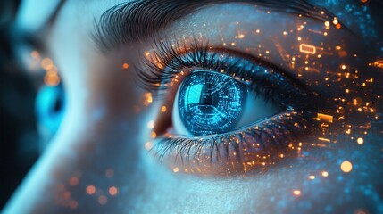 Close up of a human eye featuring a clock reflected in the pupil illustrating time and perception