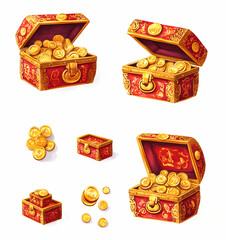 Treasure chests filled with glowing gold coins for celebrations