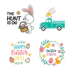 Set of Spring Bunny and Happy Easter Typography T-shirt Design
