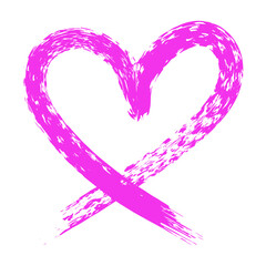 Valentine's Day heart made with a dry, rough-textured brush. Pink, uneven strokes resemble a coarse, bristly brush. Expressive card or banner design