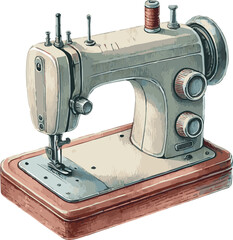 Watercolor illustration of a retro sewing machine