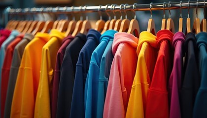Naklejka premium Colorful Hoodies on Display: A Vibrant Fashion Retail Image