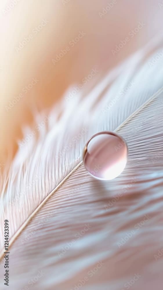 Poster small, clear crystal ball rests delicately on a soft, white feather, reflecting the warm, ambient li