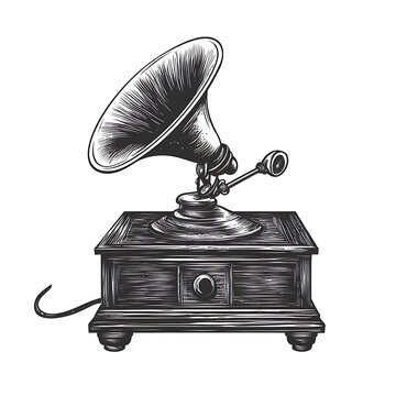 vintage gramophone black and white drawing clip art preview