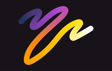 Neon Color Gradient squiggle lines. Scribble stripe with wavy elements. Abstract organic dynamic colorful Shapes on dark background.