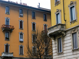 Naklejka premium Old residential buildings along via Francesco Ferruccio in Milan, Italy