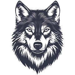 Wolf head graphic art, strong stare, black and white, digital design, use for t-shirt, poster, or logo
