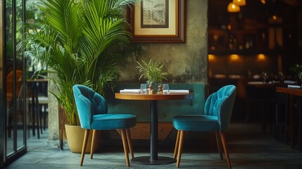 A cozy cafe corner with warm light and modern furniture, ideal for interior design, lifestyle, and hospitality themes.