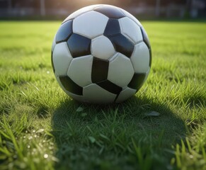 Fototapeta premium Close-up of soccer ball on a hd ratio grass field, soccer, close up, hd ratio, high definition