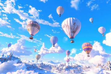 Hot air balloon festival clear blue sky digital art adventure aerial view imaginative scene