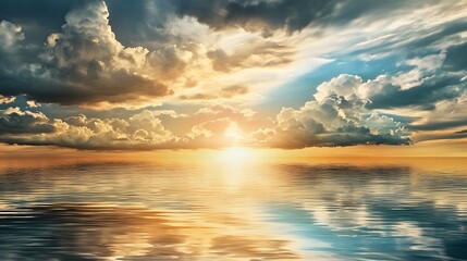 Obraz premium Dramatic Sunset Ocean Sky Reflection