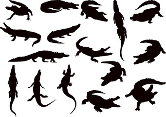 crocodiles set silhouette on white background vector
