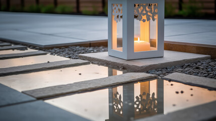 modern freestanding bathtub filled with bubbles, surrounded by minimalist candles and soft lighting 