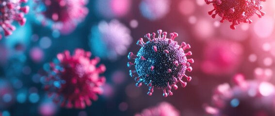 Fototapeta premium Microscopic virus particles in blurred background