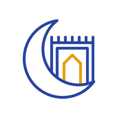 Mosque and moon icon with blue and gold