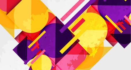 Squares, circles and triangles and grainy noisy texture. Vector Illustration For Wallpaper, Banner, Background, Card, Book Illustration, landing page