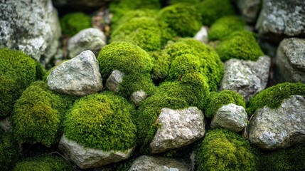 Vibrant Green Moss Covering Rocks: A Nature's Tapestry