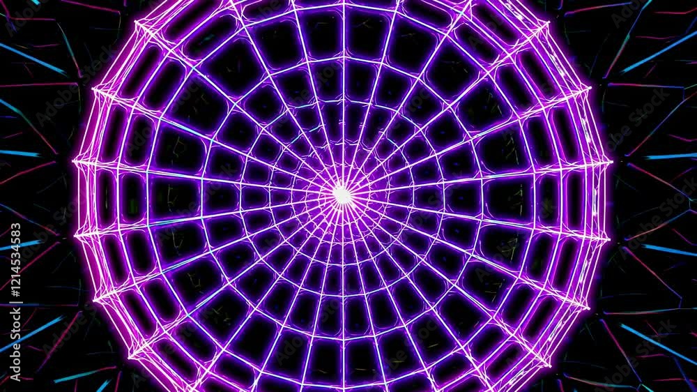 Wall mural bright purple neon lines forming a spiderweb pattern create a mesmerizing tunnel effect, leading tow