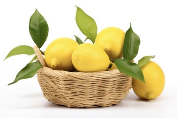 Japanese Citron Fruits: Bright and Colorful Acidic Autumn Catch in Basket - Isolated on White Background