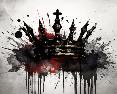 Keep Calm Crown abstract black isolated illustration on cyberspace background, featuring regal and royal crown