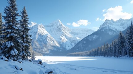 Snowy mountains under a clear blue sky offer stunning tranquility