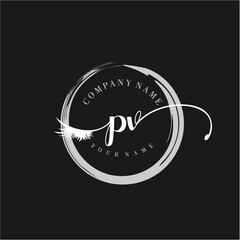 PV Elegant Circular Logo Design with Feather and Calligraphic Text