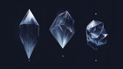 Digital illustration of three different crystals
