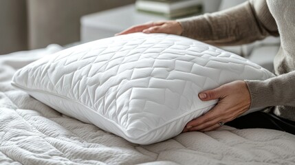 Fototapeta premium A sleep expert adjusting a client's pillow and mattress to promote proper sleeping habits.