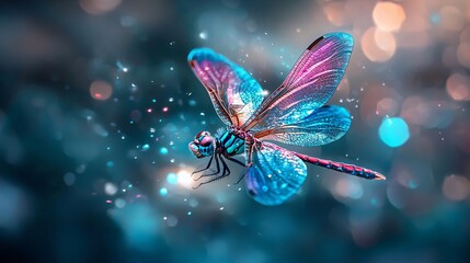Colorful Dragonfly with Sparkling Background