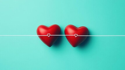 A minimalist infographic with two hearts connecting by a line