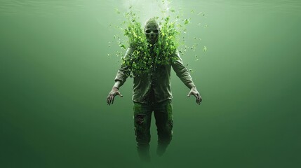 Fototapeta premium Mysterious Figure Surrounded by Green Elements