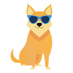 Cool Dog with Blue Sunglasses on White Background