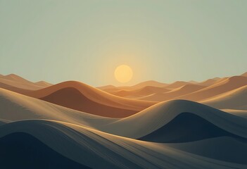 Serene Desert Landscape Under Golden Sunset Glow