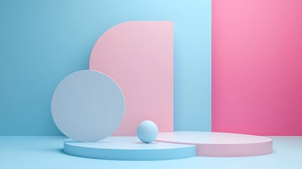 Abstract geometric shapes, pastel colors, modern display