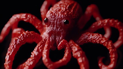 Red Octopus  D Render  Close up  Dark Background